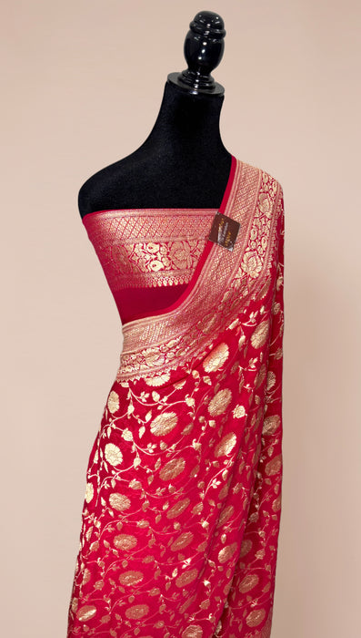 Rani Khaddi Georgette Banarasi Handloom Saree - Water Zari