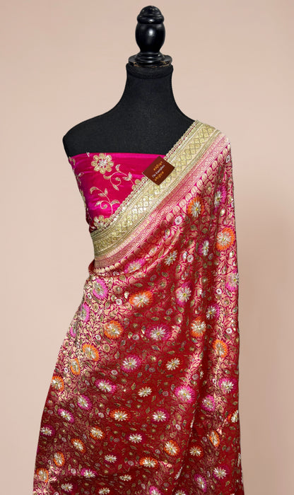 Pink Pure Katan Banarasi Handloom Saree - All over Zardozi
