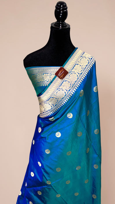 Spanish Blue Pure Katan Silk Banarasi Handloom Saree
