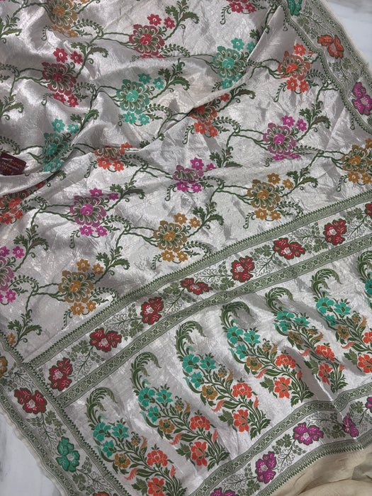 Pure Tussar Georgette Banarasi Handloom Saree - Brocade Meenakari