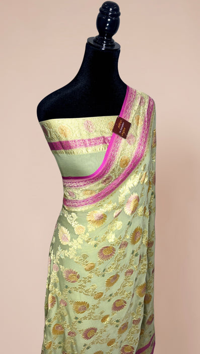 Khaddi Georgette Banarasi Handloom Saree - Hand Filled Meenakari