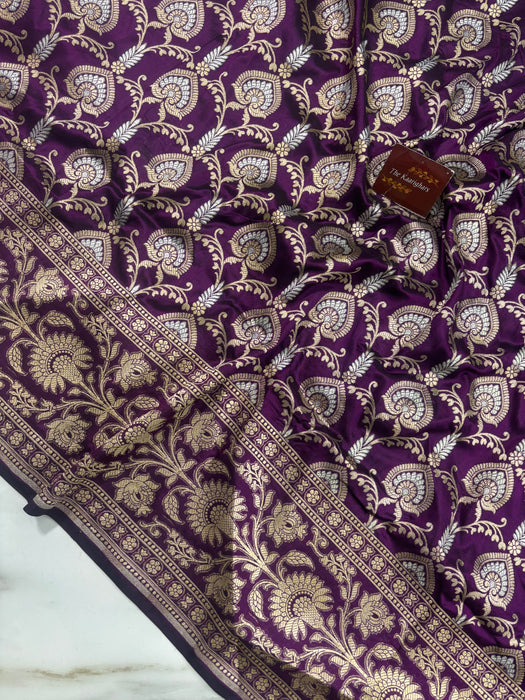 Magenta Pure Katan Banarasi Handloom Saree - Sona Roopa
