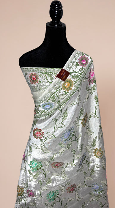 Pure Tussar Georgette Banarasi Handloom Saree - Brocade Meenakari