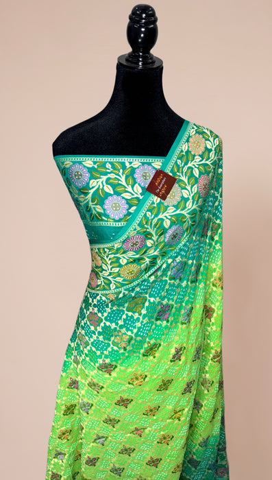 Handwoven Pure Georgette Bandhani Banarasi Saree - Meenakari