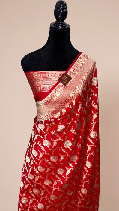 Red Pure Katan Banarasi Handloom Saree - Sona Roopa