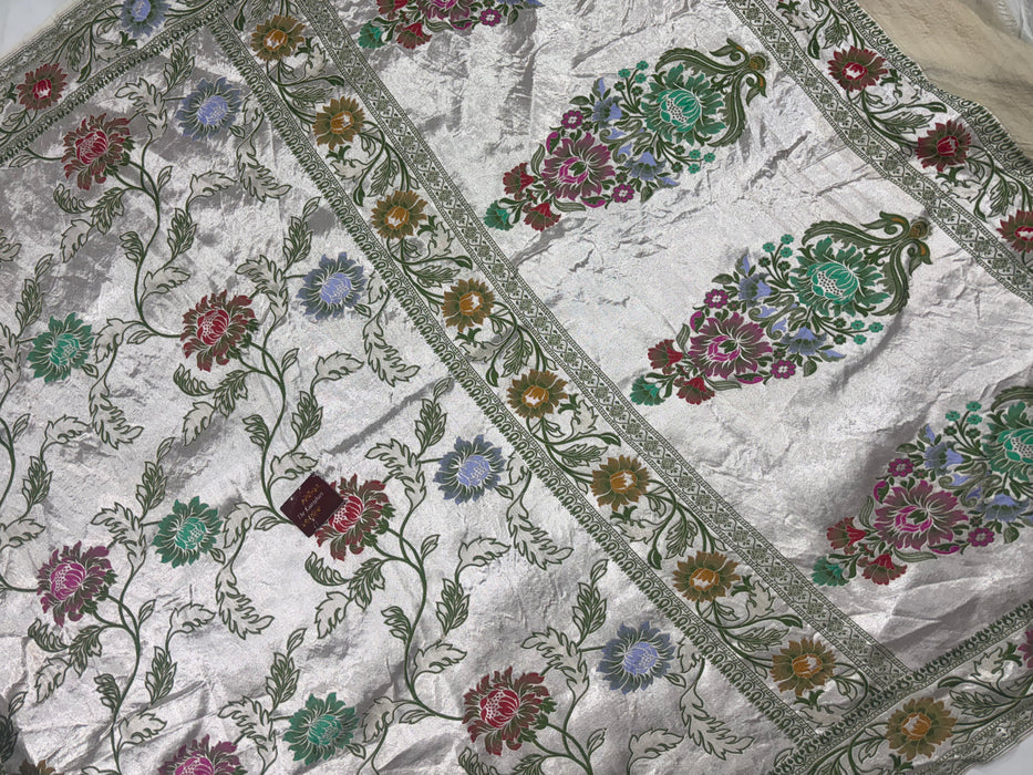 Pure Tussar Georgette Banarasi Handloom Saree - Brocade Meenakari