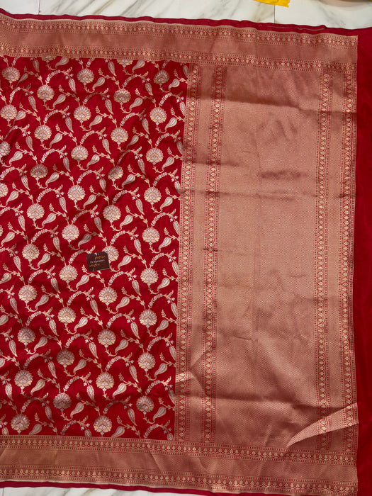 Red Pure Katan Banarasi Handloom Saree - Sona Roopa