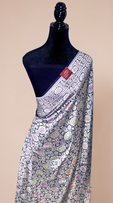 Black Pure Khaddi Georgette Banarasi Handloom Saree - Brocade Meenakari