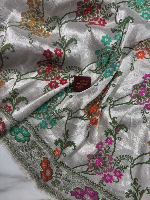 Pure Tussar Georgette Banarasi Handloom Saree - Brocade Meenakari