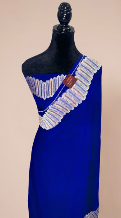 Blue Khaddi Georgette Banarasi Handloom Saree - Sona Roopa Zari