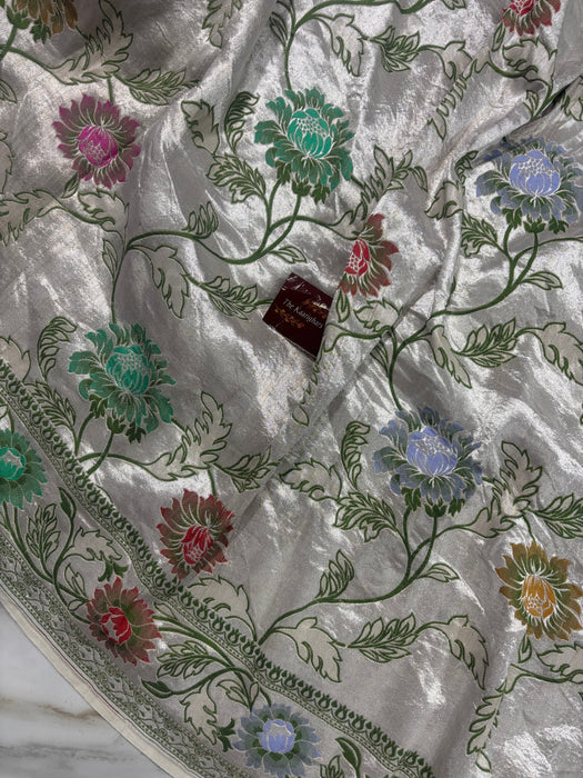Pure Tussar Georgette Banarasi Handloom Saree - Brocade Meenakari