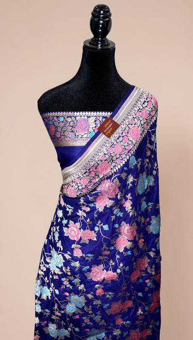 Navy Pure Katan Banarasi Handloom Saree - Meenakari Work
