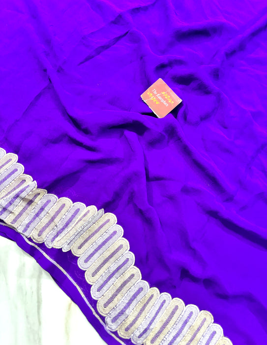 Purple Khaddi Georgette Banarasi Handloom Saree - Sona Roopa Zari