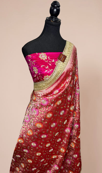 Pink Pure Katan Banarasi Handloom Saree - All over Zardozi