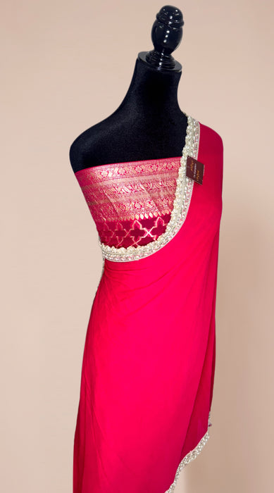 Khaddi Georgette Banarasi Handloom Saree - Water Zari with Designer Border