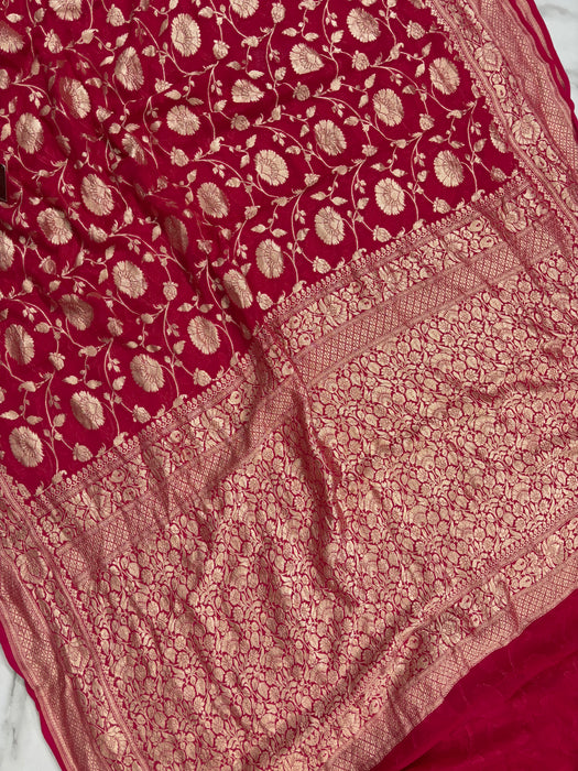 Rani Khaddi Georgette Banarasi Handloom Saree - Water Zari