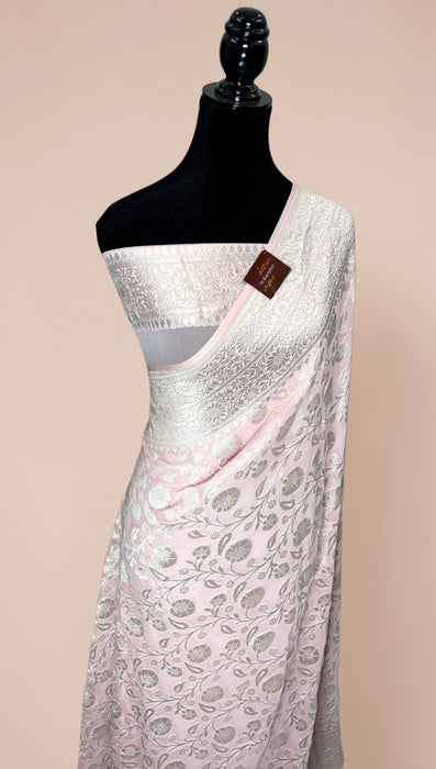 Pure Khaddi Georgette Banarasi Handloom Saree - Silver Zari