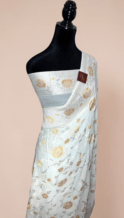 White Khaddi Georgette Banarasi Handloom Saree - Sona Roopa