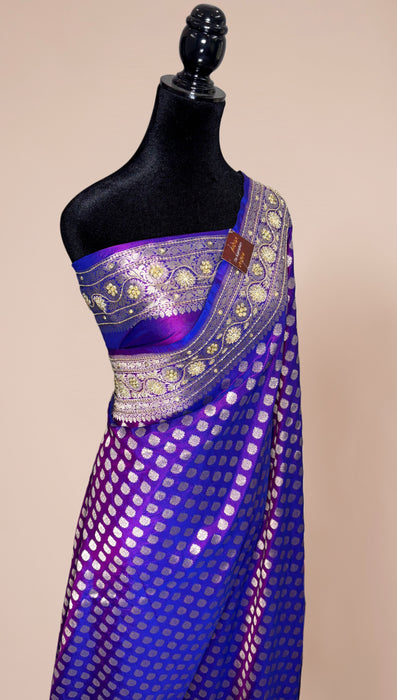 Purple Pure Katan Banarasi Handloom Saree - All over Hand Zardozi work