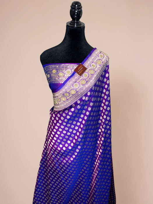 Purple Pure Katan Banarasi Handloom Saree - All over Hand Zardozi work