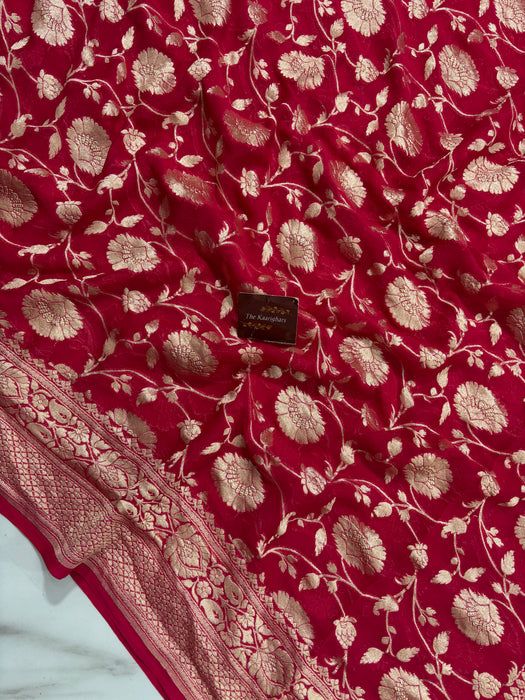 Rani Khaddi Georgette Banarasi Handloom Saree - Water Zari