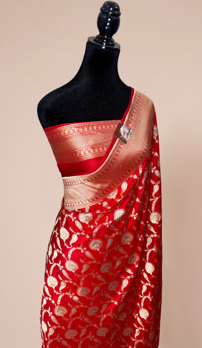 Red Pure Katan Banarasi Handloom Saree - Sona Roopa
