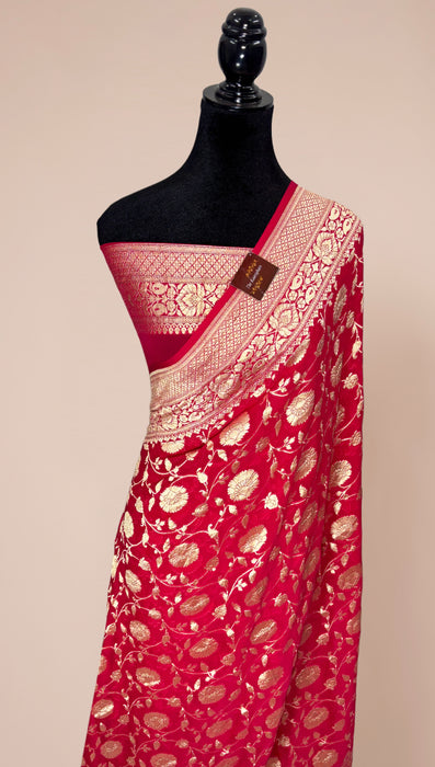 Rani Khaddi Georgette Banarasi Handloom Saree - Water Zari