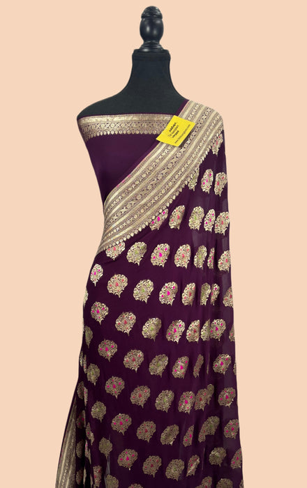 buy wine georgette meena saree online in Canada